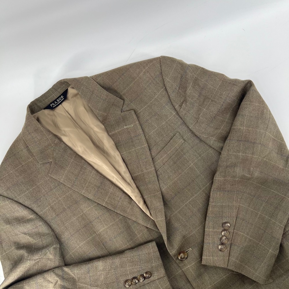 Jos A Bank 39R Blazer Mens Brown Plaid Silk Wool Blend Sport Coat 2 Button - Picture 1 of 13